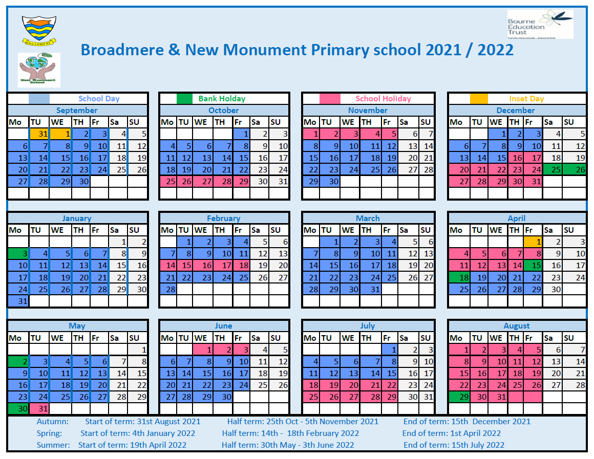 Term Dates New Monument Primary School